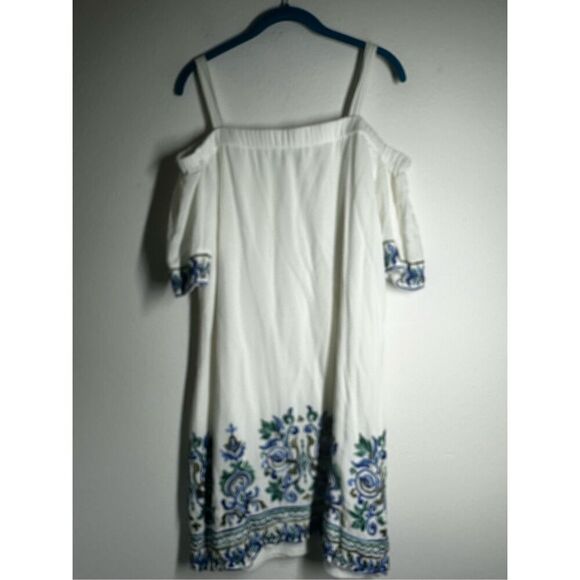 SANDRA DARREN BOHEMIAN WHITE LINED COLD SHOULDER SHIFT DRESS EMBROIDERED SIZE 12 - Picture 4 of 12